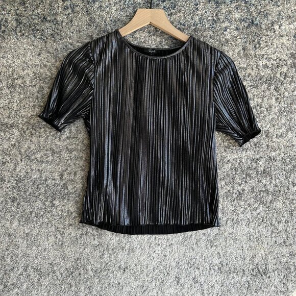 Rails Goldie Blouse Womens XS Gunmetal Gray Pleated Striped Short Sleeve Top - Picture 1 of 9